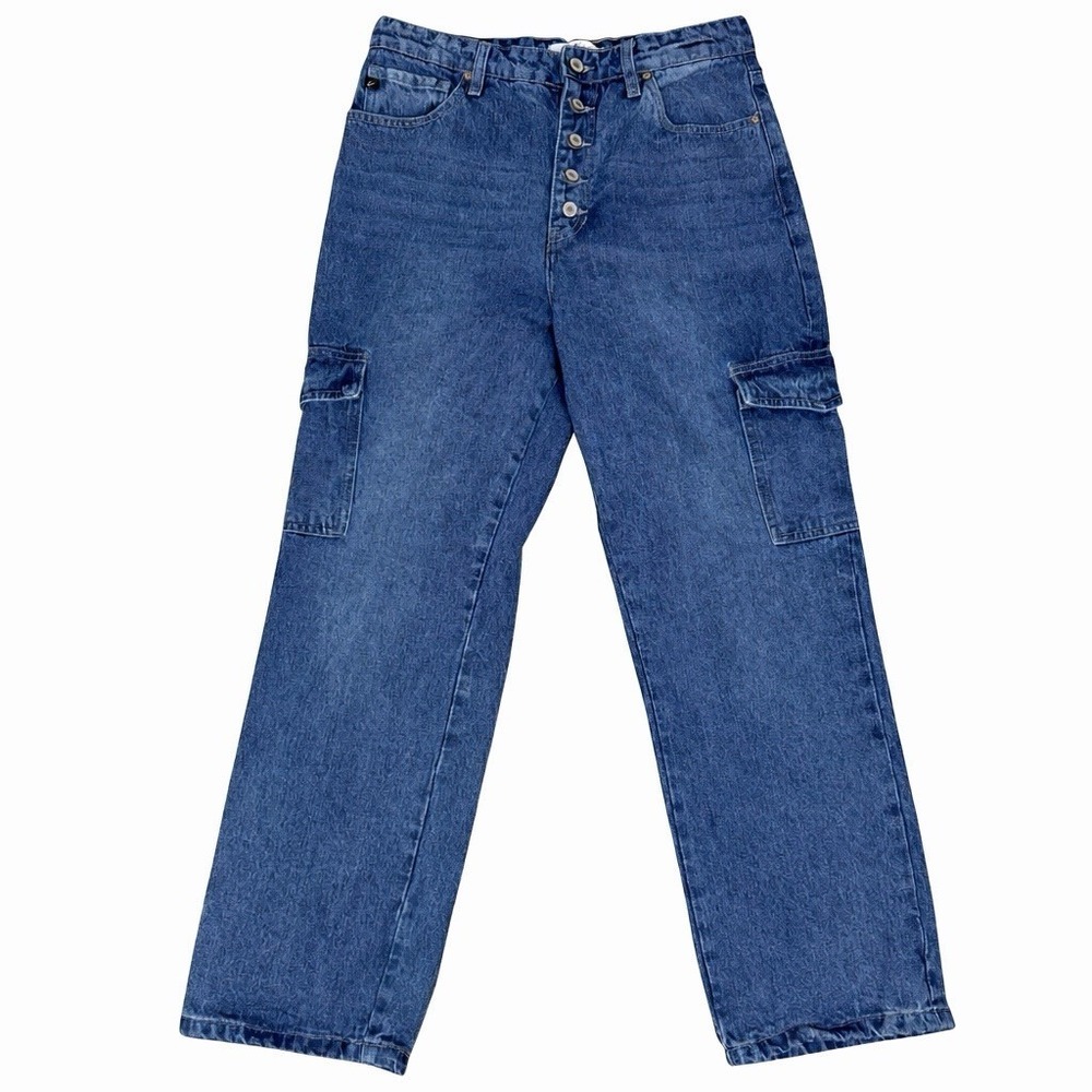 KanCan High-Rise Everyday Cargo Blue Jeans Women's Size 11‎ Wide Leg Edgy - Picture 4 of 11